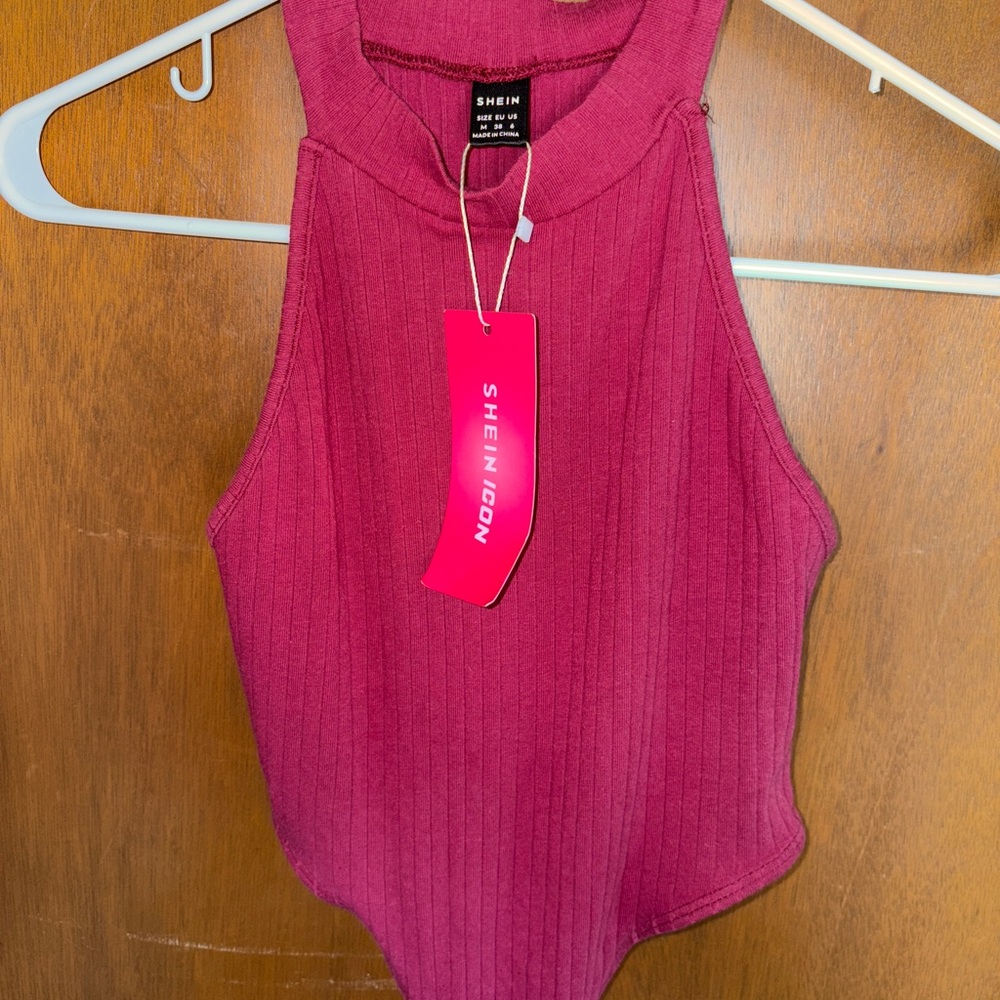 SHEIN Burgundy Ribbed Bodysuit